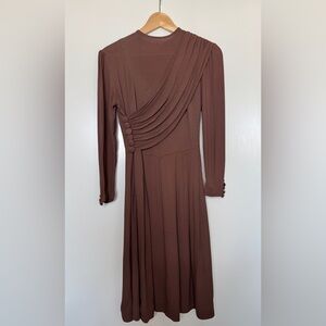 Elegant Brown Long Sleeve Vintage Dress